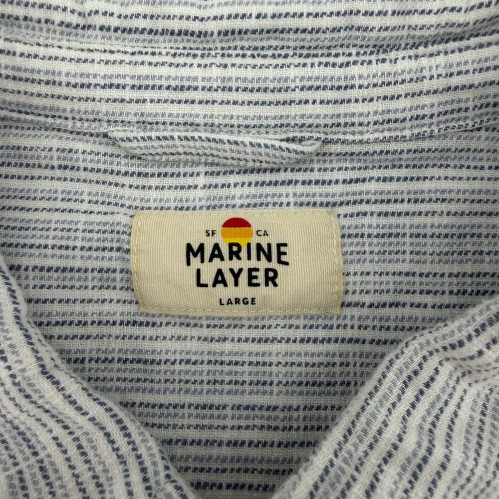 Marine Layer Button Down Shirt Mens Large Blue Stripe Short Sleeve 15791 - Picture 6 of 9